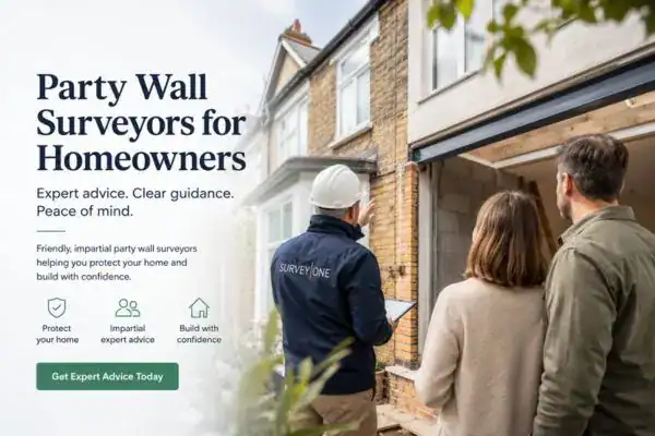 Image of couple with Party wall survey from Survey One Crawley